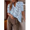 imagePRETTYGARDEN Womens Summer Lace Tops Short Puff Sleeve Casual Dressy Blouses Eyelet Crew Neck Button Down ShirtsLight Blue