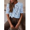 imagePRETTYGARDEN Womens Summer Lace Tops Short Puff Sleeve Casual Dressy Blouses Eyelet Crew Neck Button Down ShirtsLight Blue