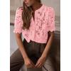 imagePRETTYGARDEN Womens Summer Lace Tops Short Puff Sleeve Casual Dressy Blouses Eyelet Crew Neck Button Down ShirtsPink