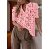 imagePRETTYGARDEN Womens Summer Lace Tops Short Puff Sleeve Casual Dressy Blouses Eyelet Crew Neck Button Down ShirtsPink