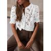 imagePRETTYGARDEN Womens Summer Lace Tops Short Puff Sleeve Casual Dressy Blouses Eyelet Crew Neck Button Down ShirtsWhite