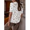 imagePRETTYGARDEN Womens Summer Lace Tops Short Puff Sleeve Casual Dressy Blouses Eyelet Crew Neck Button Down ShirtsWhite