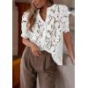 imagePRETTYGARDEN Womens Summer Lace Tops Short Puff Sleeve Casual Dressy Blouses Eyelet Crew Neck Button Down ShirtsWhite