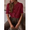 imagePRETTYGARDEN Womens Summer Lace Tops Short Puff Sleeve Casual Dressy Blouses Eyelet Crew Neck Button Down ShirtsWine Red