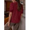 imagePRETTYGARDEN Womens Summer Lace Tops Short Puff Sleeve Casual Dressy Blouses Eyelet Crew Neck Button Down ShirtsWine Red