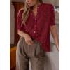 imagePRETTYGARDEN Womens Summer Lace Tops Short Puff Sleeve Casual Dressy Blouses Eyelet Crew Neck Button Down ShirtsWine Red