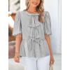 imagePRETTYGARDEN Womens Tie Front Striped Shirt 2025 Summer Trendy Fashion Cute Babydoll Tops Peplum Puffy Sleeve BlouseBlack