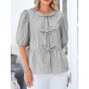 imagePRETTYGARDEN Womens Tie Front Striped Shirt 2025 Summer Trendy Fashion Cute Babydoll Tops Peplum Puffy Sleeve BlouseBlack