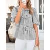 imagePRETTYGARDEN Womens Tie Front Striped Shirt 2025 Summer Trendy Fashion Cute Babydoll Tops Peplum Puffy Sleeve BlouseBlack