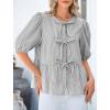 imagePRETTYGARDEN Womens Tie Front Striped Shirt 2025 Summer Trendy Fashion Cute Babydoll Tops Peplum Puffy Sleeve BlouseBlack