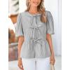 imagePRETTYGARDEN Womens Tie Front Striped Shirt 2025 Summer Trendy Fashion Cute Babydoll Tops Peplum Puffy Sleeve BlouseBlack