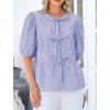 imagePRETTYGARDEN Womens Tie Front Striped Shirt 2025 Summer Trendy Fashion Cute Babydoll Tops Peplum Puffy Sleeve BlouseBlue