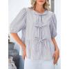 imagePRETTYGARDEN Womens Tie Front Striped Shirt 2025 Summer Trendy Fashion Cute Babydoll Tops Peplum Puffy Sleeve BlouseGrey Blue