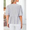 imagePRETTYGARDEN Womens Tie Front Striped Shirt 2025 Summer Trendy Fashion Cute Babydoll Tops Peplum Puffy Sleeve BlouseGrey Blue