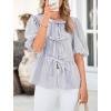 imagePRETTYGARDEN Womens Tie Front Striped Shirt 2025 Summer Trendy Fashion Cute Babydoll Tops Peplum Puffy Sleeve BlouseGrey Blue