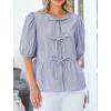imagePRETTYGARDEN Womens Tie Front Striped Shirt 2025 Summer Trendy Fashion Cute Babydoll Tops Peplum Puffy Sleeve BlouseNavy