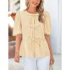 imagePRETTYGARDEN Womens Tie Front Striped Shirt 2025 Summer Trendy Fashion Cute Babydoll Tops Peplum Puffy Sleeve BlouseYellow