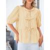 imagePRETTYGARDEN Womens Tie Front Striped Shirt 2025 Summer Trendy Fashion Cute Babydoll Tops Peplum Puffy Sleeve BlouseYellow