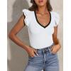 imagePRETTYGARDEN Womens V Neck Summer Tops Ruffle Sleeveless Slim Fit T Shirts Going Out Casual Blouses 2025Beige White
