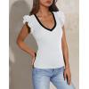 imagePRETTYGARDEN Womens V Neck Summer Tops Ruffle Sleeveless Slim Fit T Shirts Going Out Casual Blouses 2025Beige White
