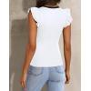 imagePRETTYGARDEN Womens V Neck Summer Tops Ruffle Sleeveless Slim Fit T Shirts Going Out Casual Blouses 2025Beige White