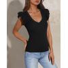 imagePRETTYGARDEN Womens V Neck Summer Tops Ruffle Sleeveless Slim Fit T Shirts Going Out Casual Blouses 2025Black