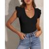 imagePRETTYGARDEN Womens V Neck Summer Tops Ruffle Sleeveless Slim Fit T Shirts Going Out Casual Blouses 2025Black
