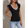 imagePRETTYGARDEN Womens V Neck Summer Tops Ruffle Sleeveless Slim Fit T Shirts Going Out Casual Blouses 2025Black White