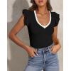 imagePRETTYGARDEN Womens V Neck Summer Tops Ruffle Sleeveless Slim Fit T Shirts Going Out Casual Blouses 2025Black White