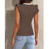 imagePRETTYGARDEN Womens V Neck Summer Tops Ruffle Sleeveless Slim Fit T Shirts Going Out Casual Blouses 2025Coffee