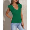 imagePRETTYGARDEN Womens V Neck Summer Tops Ruffle Sleeveless Slim Fit T Shirts Going Out Casual Blouses 2025Green