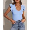 imagePRETTYGARDEN Womens V Neck Summer Tops Ruffle Sleeveless Slim Fit T Shirts Going Out Casual Blouses 2025Light Blue