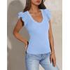 imagePRETTYGARDEN Womens V Neck Summer Tops Ruffle Sleeveless Slim Fit T Shirts Going Out Casual Blouses 2025Light Blue