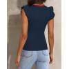 imagePRETTYGARDEN Womens V Neck Summer Tops Ruffle Sleeveless Slim Fit T Shirts Going Out Casual Blouses 2025Navy