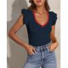 imagePRETTYGARDEN Womens V Neck Summer Tops Ruffle Sleeveless Slim Fit T Shirts Going Out Casual Blouses 2025Navy