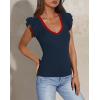 imagePRETTYGARDEN Womens V Neck Summer Tops Ruffle Sleeveless Slim Fit T Shirts Going Out Casual Blouses 2025Navy