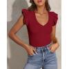 imagePRETTYGARDEN Womens V Neck Summer Tops Ruffle Sleeveless Slim Fit T Shirts Going Out Casual Blouses 2025Wine Red