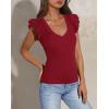 imagePRETTYGARDEN Womens V Neck Summer Tops Ruffle Sleeveless Slim Fit T Shirts Going Out Casual Blouses 2025Wine Red