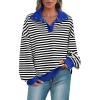 imagePRETTYGARDEN Womens Oversized Striped Sweatshirts 2024 Fall Trendy Casual Long Sleeve Button Up Tops Shirt Preppy ClothesStriped Black White