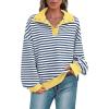 imagePRETTYGARDEN Womens Oversized Striped Sweatshirts 2024 Fall Trendy Casual Long Sleeve Button Up Tops Shirt Preppy ClothesStriped Blue White