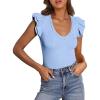 imagePRETTYGARDEN Womens V Neck Summer Tops Ruffle Sleeveless Slim Fit T Shirts Going Out Casual Blouses 2025Light Blue