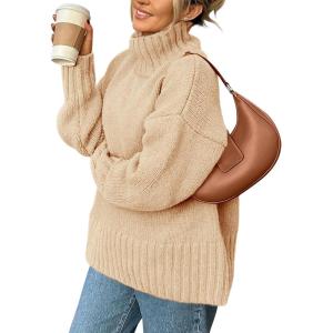 imagePRETTYGARDEN Womens Winter Clothes Pullover Oversized Sweaters Casual Long Sleeve Chunky Cable Knit Turtleneck TopsBeige