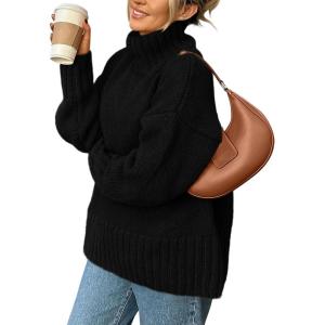 imagePRETTYGARDEN Womens Winter Clothes Pullover Oversized Sweaters Casual Long Sleeve Chunky Cable Knit Turtleneck TopsBlack