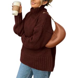 imagePRETTYGARDEN Womens Winter Clothes Pullover Oversized Sweaters Casual Long Sleeve Chunky Cable Knit Turtleneck TopsCoffee