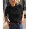 imagePRETTYGARDEN Summer Tops for Women Trendy Short Sleeve Eyelet Embroidered Dressy Casual Blouse ShirtsBlack