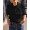 imagePRETTYGARDEN Summer Tops for Women Trendy Short Sleeve Eyelet Embroidered Dressy Casual Blouse ShirtsBlack