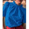 imagePRETTYGARDEN Summer Tops for Women Trendy Short Sleeve Eyelet Embroidered Dressy Casual Blouse ShirtsBrilliant Blue