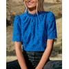 imagePRETTYGARDEN Summer Tops for Women Trendy Short Sleeve Eyelet Embroidered Dressy Casual Blouse ShirtsBrilliant Blue