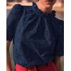 imagePRETTYGARDEN Summer Tops for Women Trendy Short Sleeve Eyelet Embroidered Dressy Casual Blouse ShirtsNavy