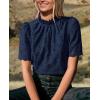 imagePRETTYGARDEN Summer Tops for Women Trendy Short Sleeve Eyelet Embroidered Dressy Casual Blouse ShirtsNavy